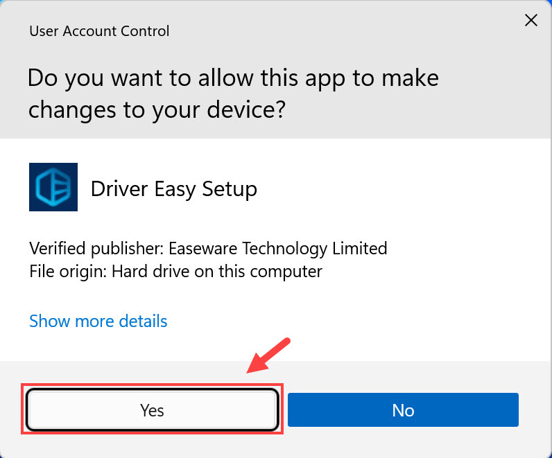 Driver Easy Setup UAC select Yes