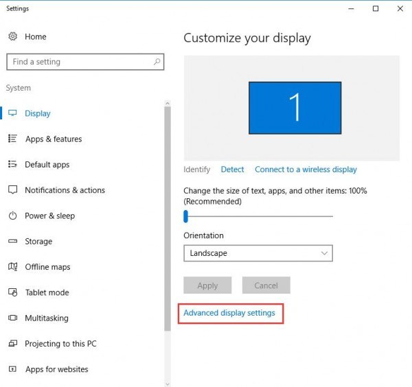 resolution advanced display settings